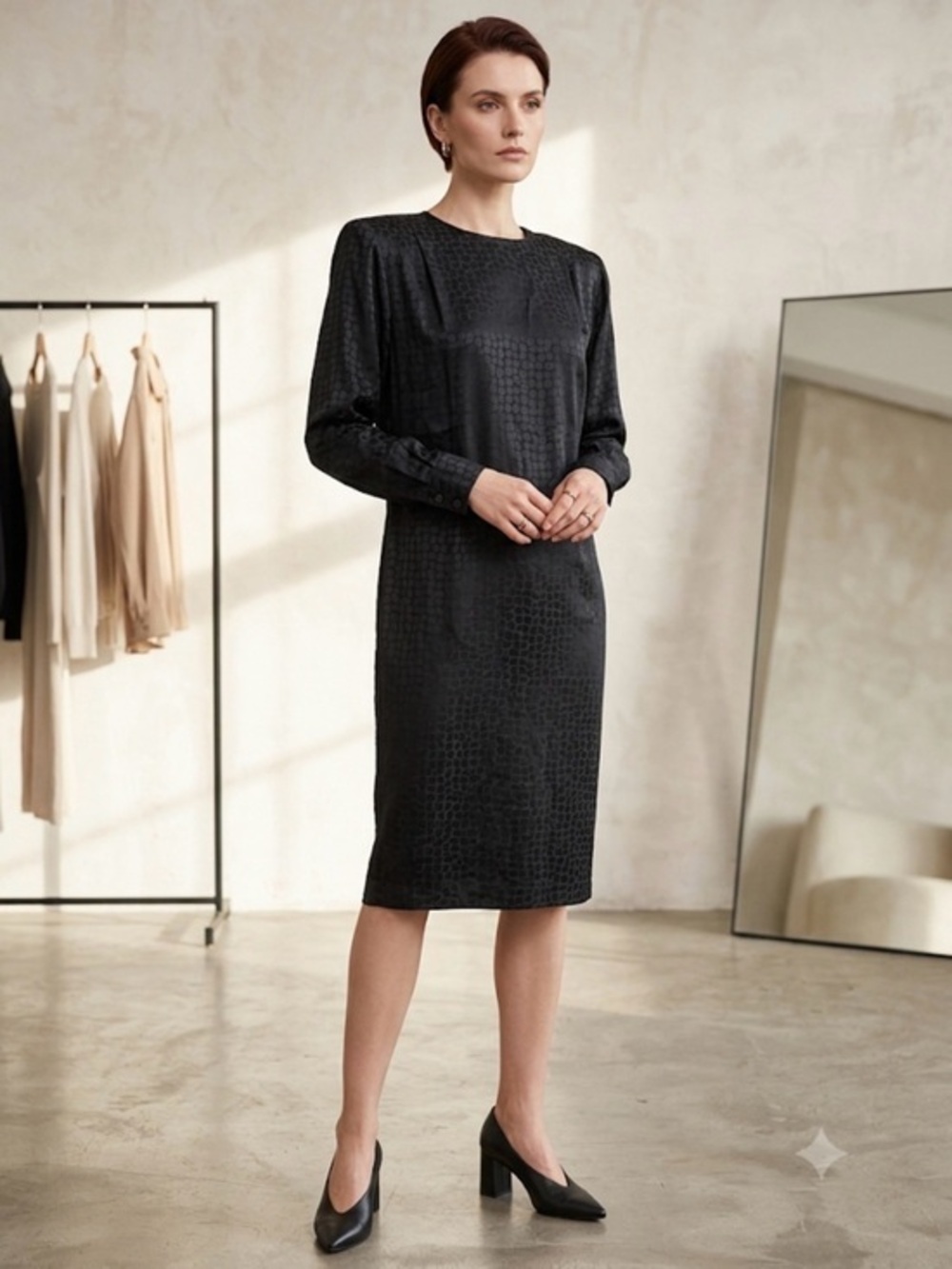Liz Claiborne Petites 6 100% Silk Black Long Sleeve Sheath Dress 6P